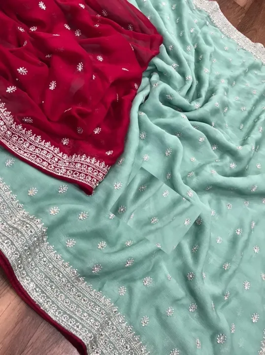 Pure chinon chiffon sarees with all over embroidery uploaded by Suyukti fab on 4/19/2023