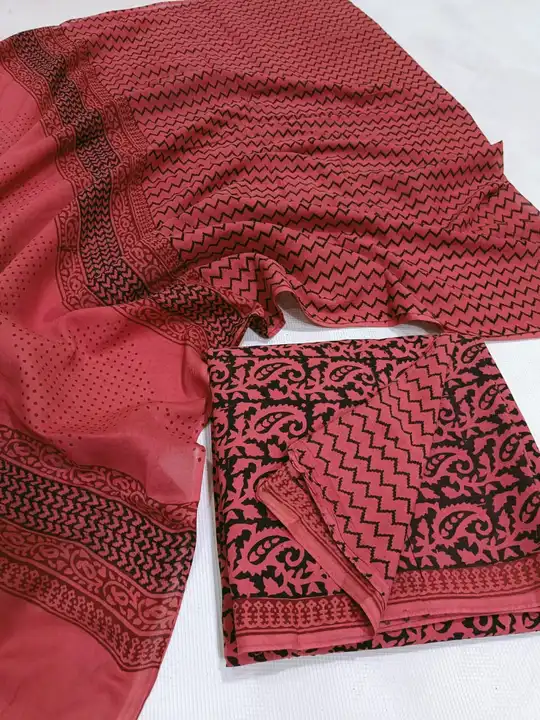 Handblock fancy baag print mulmul cotton chanderi dress material uploaded by Virasat handloom chanderi on 4/19/2023