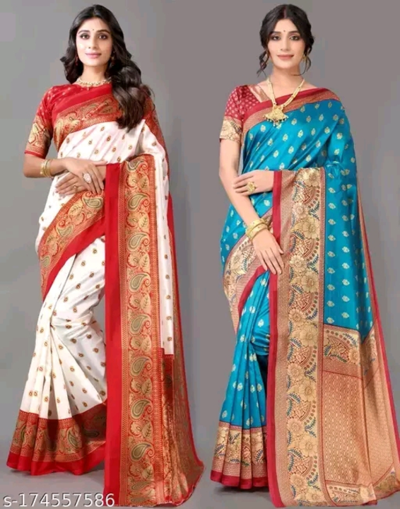 Poly Silk Multicolor Saree With blouse uploaded by Geethasri Online Store on 4/19/2023