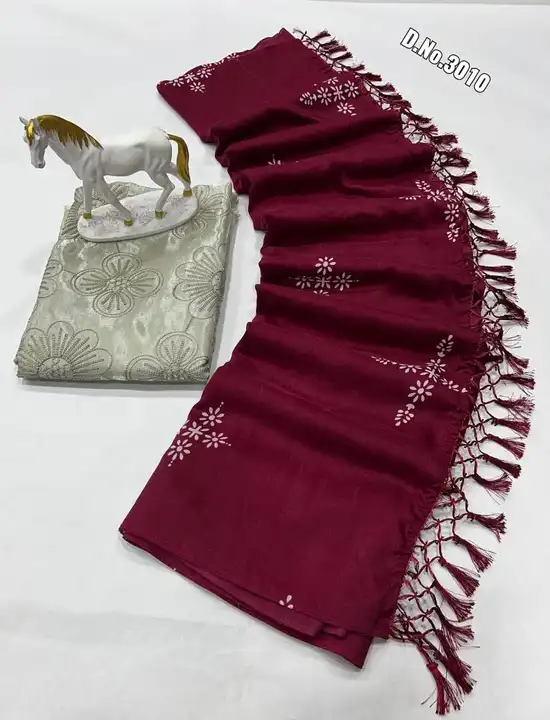 👉New Lounching 

*D.No.3010*

*Saree*
Saree fabric :- Pure Cotton
Saree work :- Printed & Zhalar On uploaded by Maa Arbuda saree on 4/19/2023