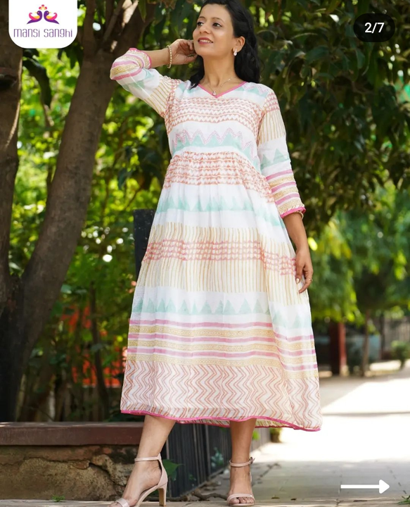 Kota Doria block print dress uploaded by S.S Fashions on 4/19/2023