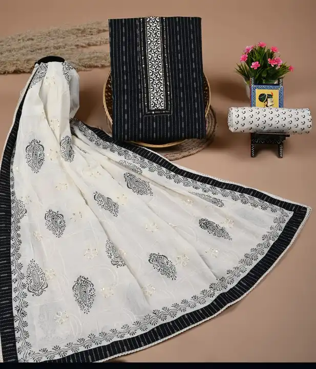 Muslin suit with dola silk heavy work dupatta uploaded by business on 4/19/2023