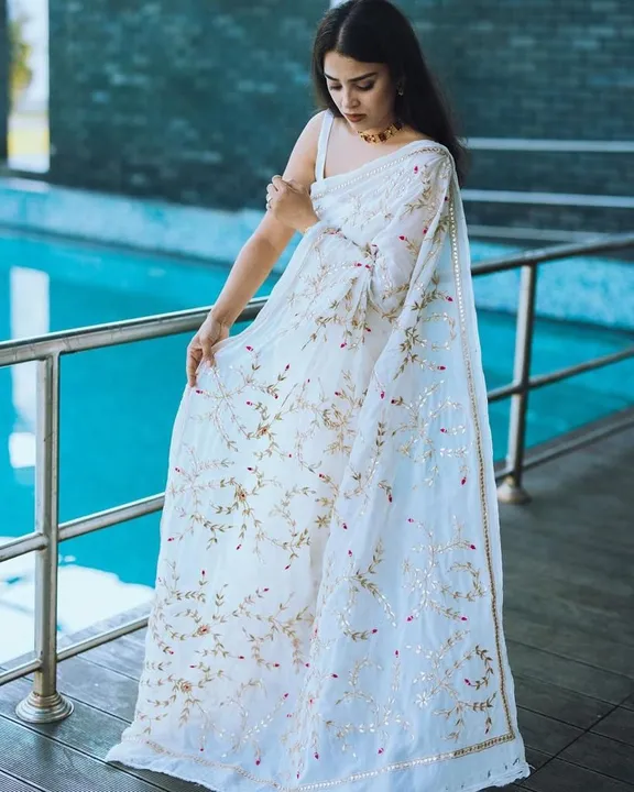 Beautiful Heavy Georgette Saree with Gotta Coding Thread Work uploaded by Fatema Fashion on 4/19/2023