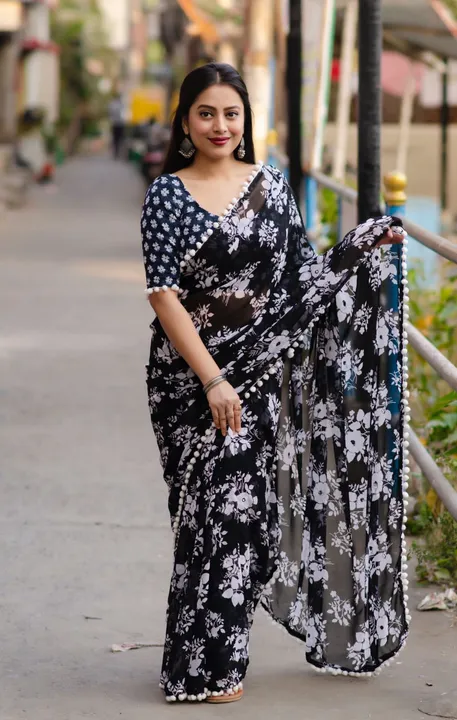 Pom pom saree  uploaded by Shree lady fashion - SLF on 4/19/2023