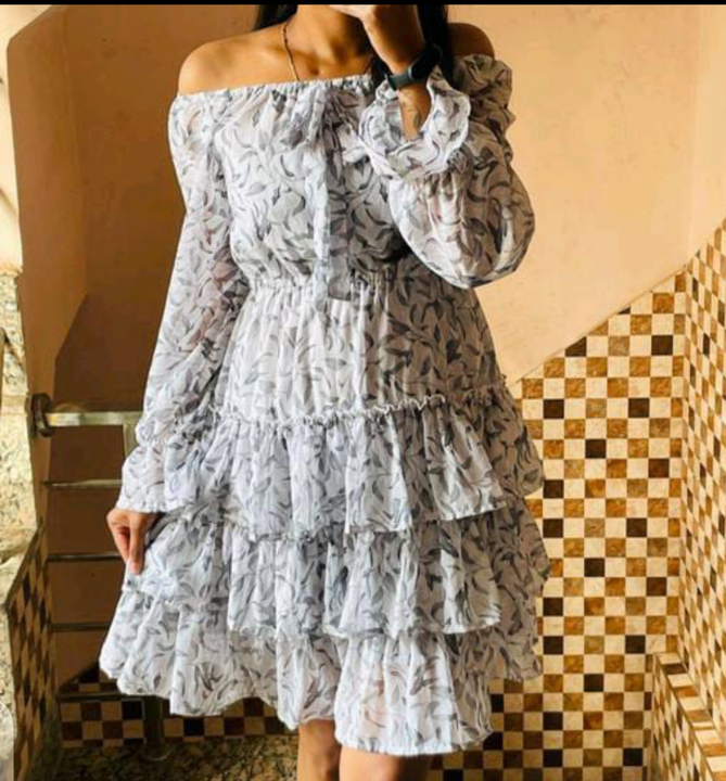 3 Frill Georgette Dress Size-S,M uploaded by Bhavya Sales and Marketing on 5/30/2024