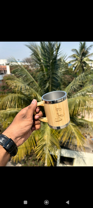 Post image 🤩New Launch🤩
🔹Product : Wooden Travel mug 2.0
🔹Price : ₹449

🔹Scope of name / logo engraved on wooden travel mug

🔹Material - Bamboo outside / Steel inside
🔹Capacity - 300 ML

Comes in a box 📦 

🔹Dispatched on 3rd working day