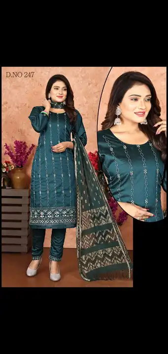 3 pcs 2 pcs chanderi sets with dupatta fancy work designer kurti with pant sets dupatta sets ladies  uploaded by Radha Creation , Maira sales for Readymade items on 4/20/2023