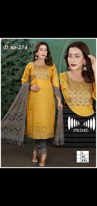 3 pcs 2 pcs chanderi sets with dupatta fancy work designer kurti with pant sets dupatta sets ladies  uploaded by Radha Creation , Maira sales for Readymade items on 4/20/2023