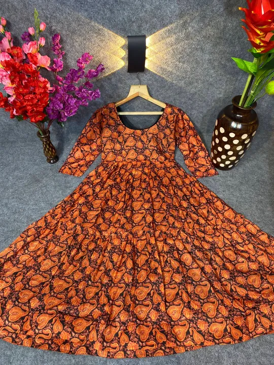 Black Orange Color Embroidered Attractive Party Wear Cotton Gown* has a Regular-fit and is Made From uploaded by Fatema Fashion on 4/20/2023