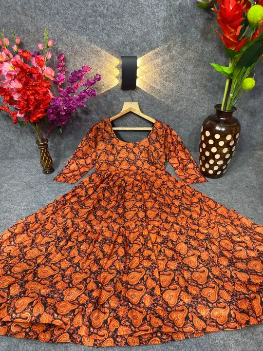 Black Orange Color Embroidered Attractive Party Wear Cotton Gown* has a Regular-fit and is Made From uploaded by Fatema Fashion on 4/20/2023
