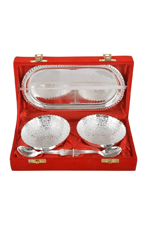 Post image We are the manufacturer of Marriage Gift Silver And Gold Plated Set. Material: Brass, Colour: Silver And Golden; Packaging Contains: 2 Bowl With 2 