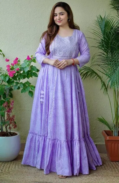 embroidery Gown in full length peor cotton fabric uploaded by Chirag Enterprises on 4/21/2023