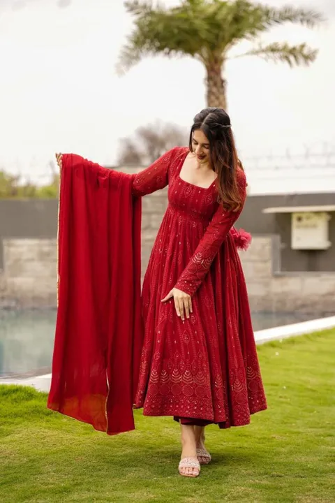 Looking for this same colour beautiful Designer Anarkali Suit On havy Faux Georgette febric & inner  uploaded by Fatema Fashion on 4/21/2023