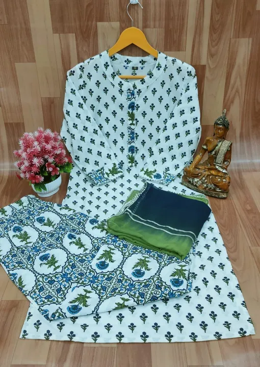 Pure cotton kurti set with pant and dupatta  uploaded by Unique Creation on 4/21/2023