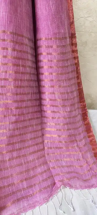 Linen copper jori stipe linen by linen saree  uploaded by Roma Saree Centre on 4/21/2023