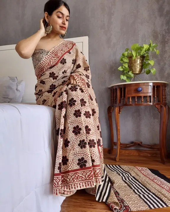 New collection hand block cotton saree with blouse available  uploaded by business on 4/22/2023
