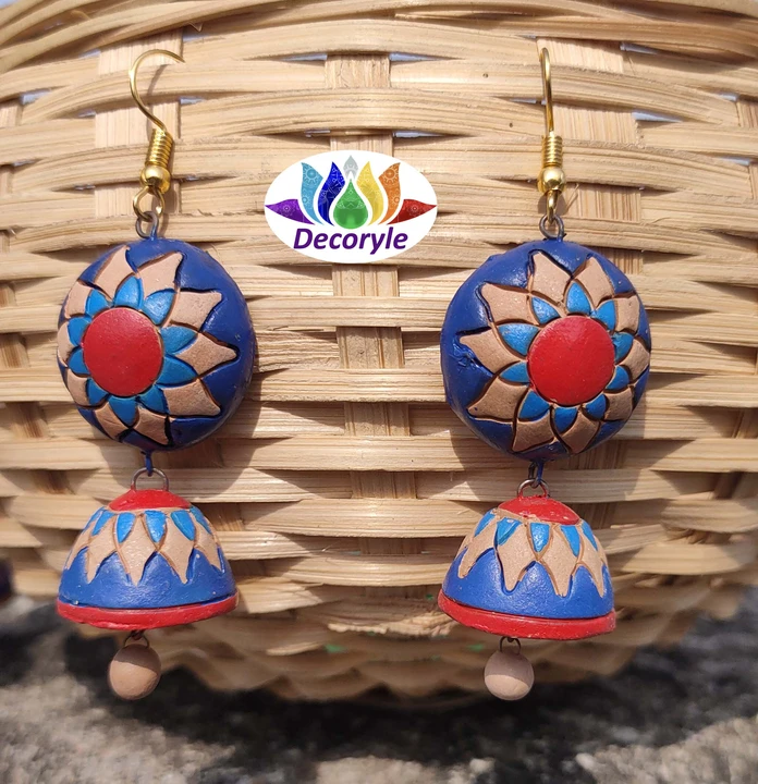 Terracotta banamali jhumka blue,red and cerulean colour  uploaded by Decoryle on 5/28/2024