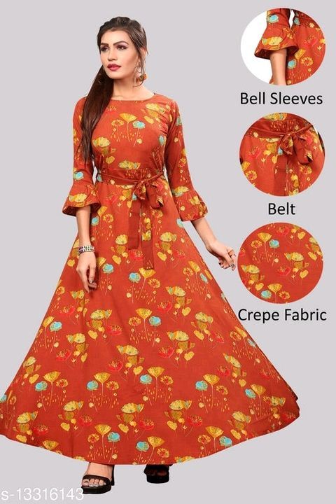 Women's Creepe Bell Sleeve Floor Length Anarkail  uploaded by business on 3/6/2021