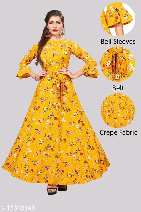 Women's Creepe Bell Sleeve Floor Length Anarkail  uploaded by Products At Best Prices on 3/6/2021