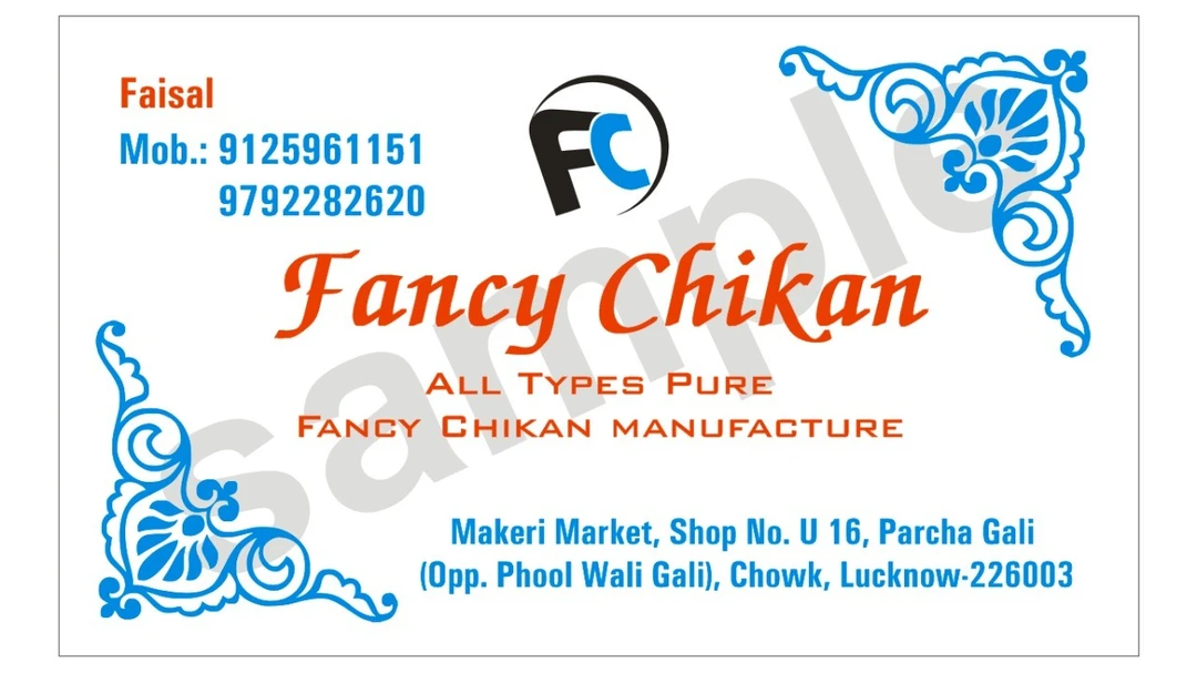 Visiting card store images of fancy chikan 