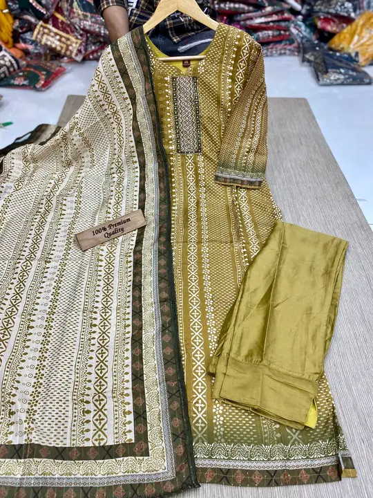 HEAVY MASLINE FABRIC 3 PIS READY MADE SUIT uploaded by Swastik creation on 4/22/2023