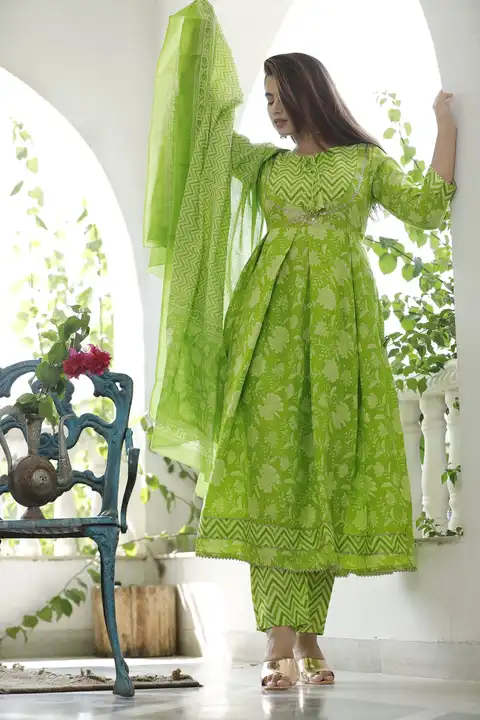 Anarkali kurti with pant and printed dupatta  uploaded by business on 4/22/2023