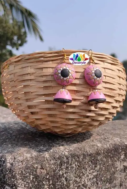Terracotta banamali jhumka pink and black colour  uploaded by business on 4/23/2023