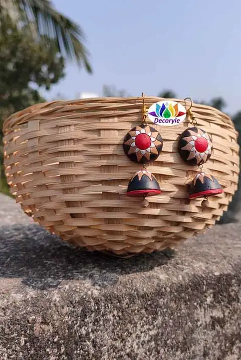 Terracotta banamali jhumka red and black colour  uploaded by Decoryle on 4/23/2023