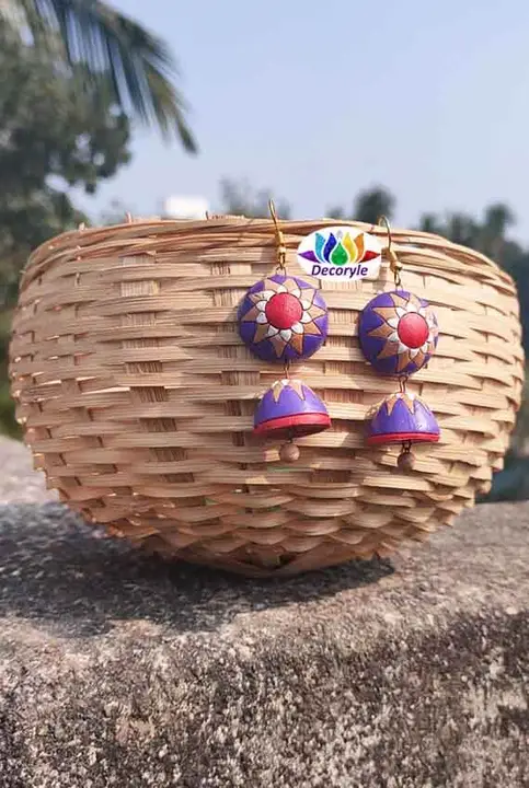 Terracotta banamali jhumka red and violet colour  uploaded by business on 4/23/2023