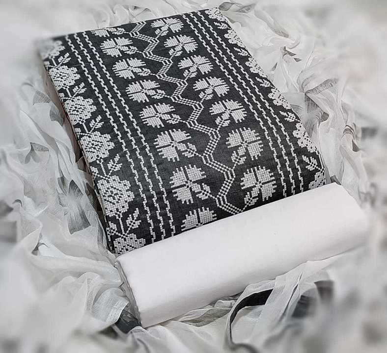 Denim Cotton Embroidery Top 2.50 Mtr 

Cotton Bottom 2.00 Mtr

Chiffon Duppatta Brush Printed 2.20 M uploaded by Babubhai Surji on 7/11/2020