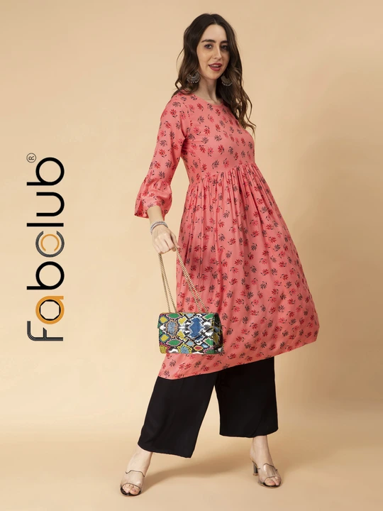 Fabclub Rayon Floral Printed Pink Anarkali Women Kurti uploaded by Fab Creation on 4/23/2023