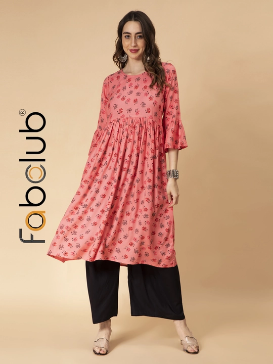 Fabclub Rayon Floral Printed Pink Anarkali Women Kurti uploaded by Fab Creation on 4/23/2023