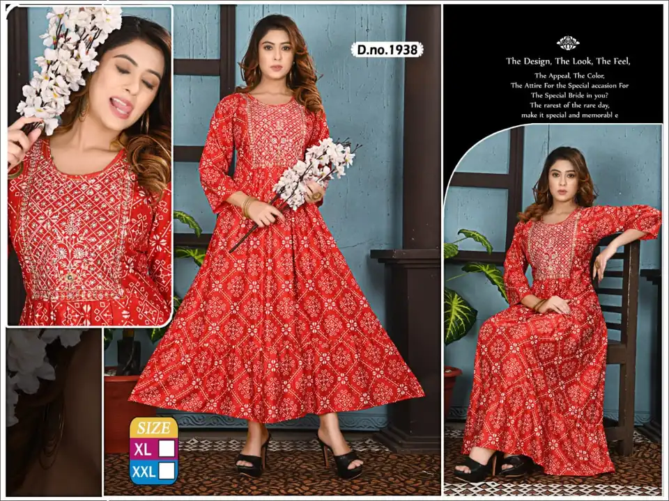 Fancy work full ghera kurtis uploaded by Radha Creation , Maira sales for Readymade items on 4/23/2023