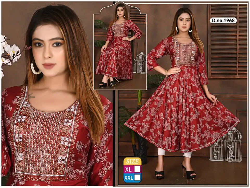 Fancy work full ghera kurtis uploaded by Radha Creation , Maira sales for Readymade items on 4/23/2023