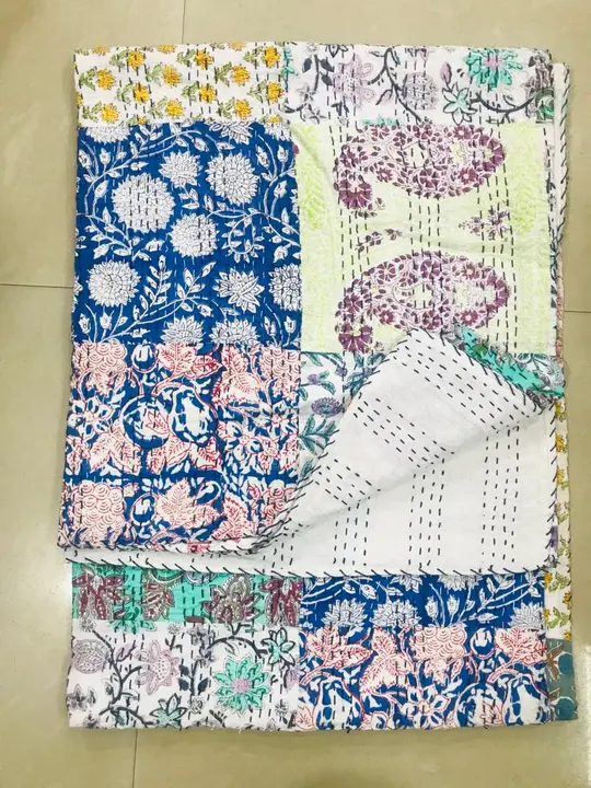 Hand block print kantha bedcover dubal size 90/108 my number uploaded by Garment on 4/23/2023