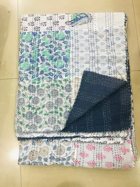 Hand block print kantha bedcover dubal size 90/108 my number uploaded by Garment on 4/23/2023