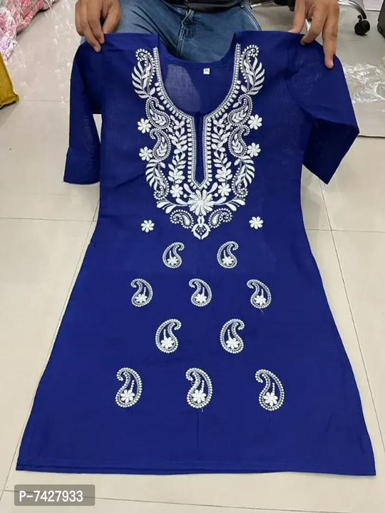 Designer Cotton Chikankari Navy Blue Kurta For Women uploaded by business on 4/23/2023