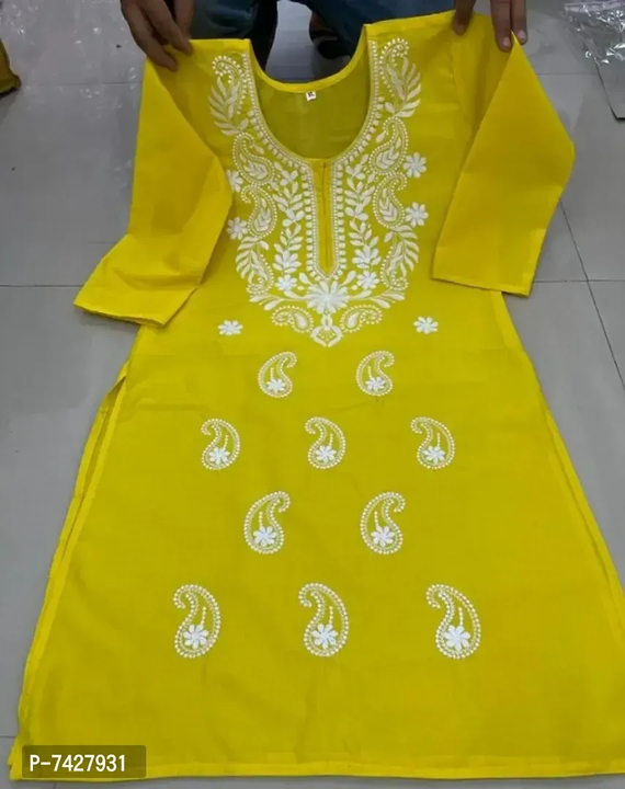 Designer Cotton Chikankari Yellow Kurta For Women uploaded by Rituz on 4/23/2023