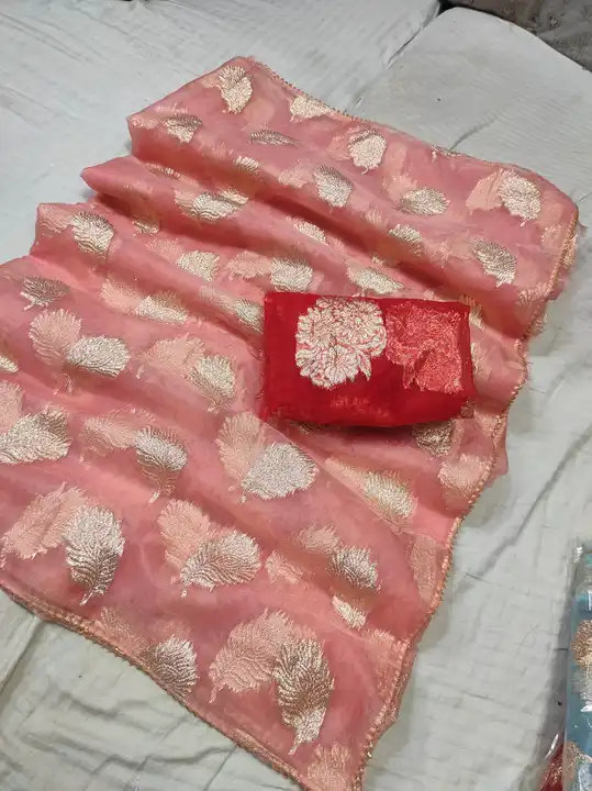 Super new design launch👉👉pure organga silk fabric 👉👉banrshi peacock🦚 pankh zari👉contrash blous uploaded by Gotapatti manufacturer on 4/23/2023