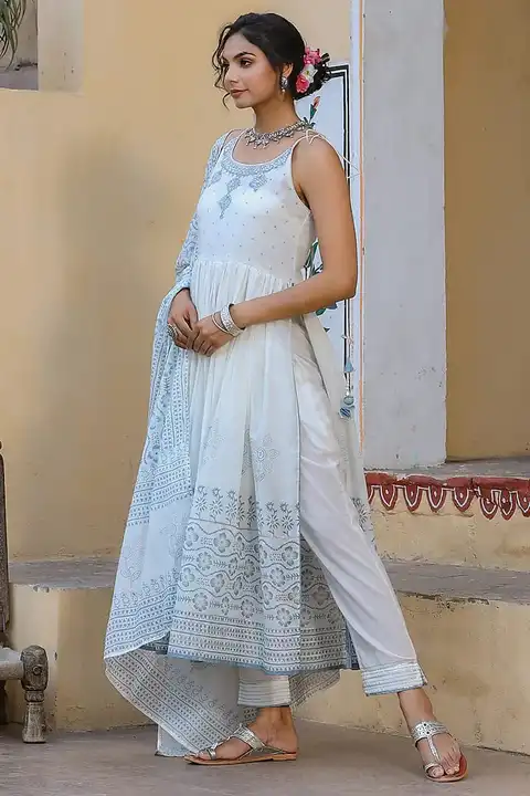 White Turquoise Printed Cotton Embroidered Anarkali Suit- Set of 3

Fabric : mul cotton

Size : 38 4 uploaded by Mahipal Singh on 4/24/2023