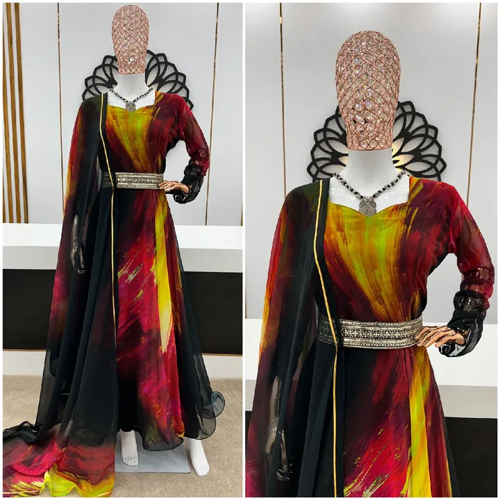 Presenting New Anarkali Faux Georgette Gown With Digital Print Ready To Wear Collection  uploaded by Fatema Fashion on 4/24/2023