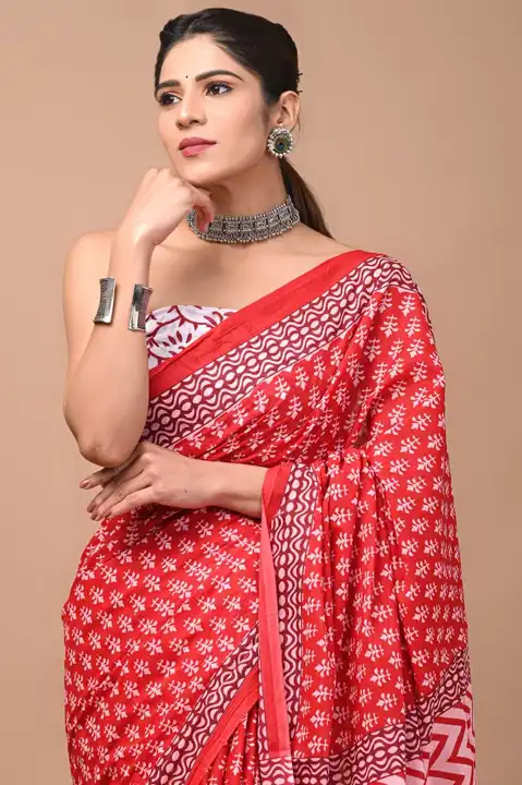 🍁NEW ARRIVAL 🍁🍁Bagru Block Print Cotton mulmul sarees with blouse 🍁 uploaded by Ayush Handicarft on 4/24/2023