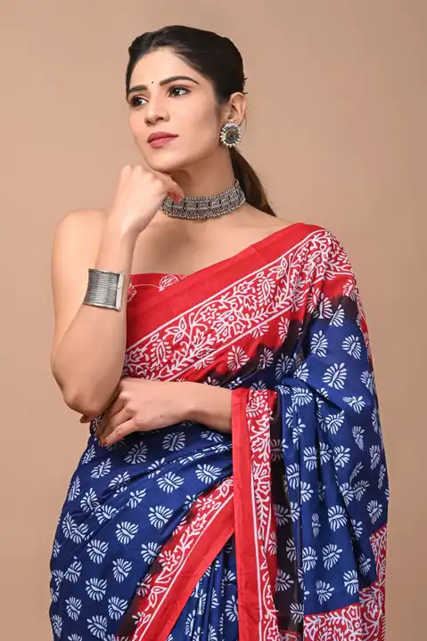 🍁NEW ARRIVAL 🍁🍁Bagru Block Print Cotton mulmul sarees with blouse 🍁 uploaded by Ayush Handicarft on 4/24/2023