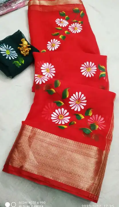 🌹🌹  New special saree 🌹🌹
👉 pure  orangeza saree
👉 same fabric contact blouse                   uploaded by Gotapatti manufacturer on 4/24/2023