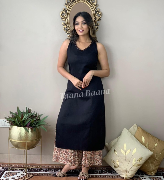 M to XXL, Cotton Cut Sleeves hand work Kurti With Plazo *(Sleeves inside attached)* uploaded by Online Ladies Dresses on 4/25/2023
