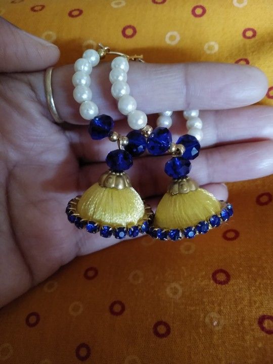 Handmade silk thread jhumki with hoops colour yellow uploaded by business on 3/6/2021