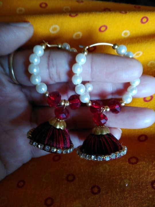 Handmade silk thread jhumki with hoops colour marron uploaded by business on 3/6/2021