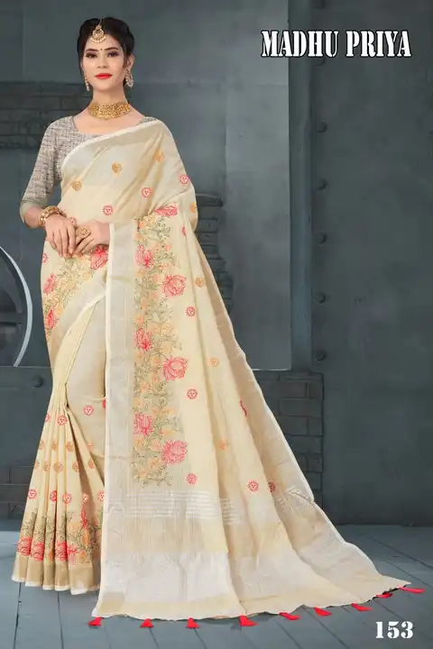 Pure linen work saree 13 colours available  uploaded by N K SAREES  on 4/25/2023