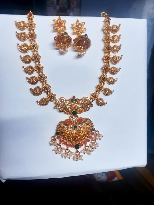 Gold plated neckset cod available s://wa.me/message/YWKMCTRZEOQ4C1 uploaded by business on 3/6/2021