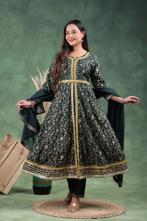 Front cut anarkali kurti with pant duppatta uploaded by Setia traders on 5/28/2024